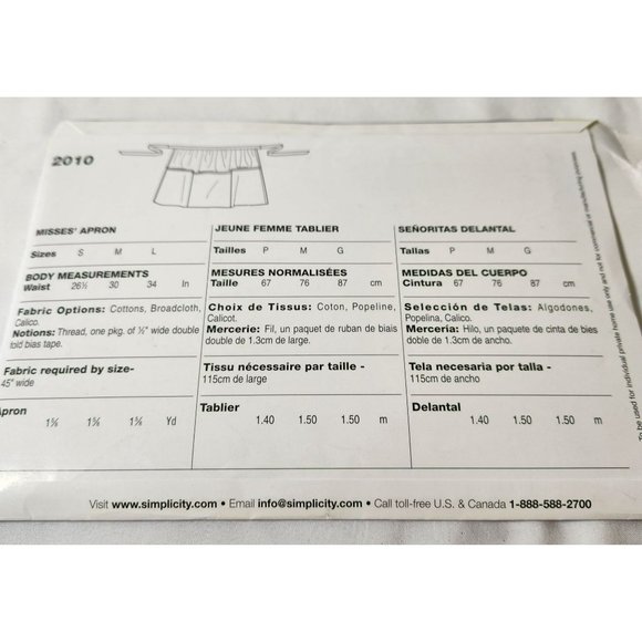 Simplicity 2010 Pattern UNCUT Sew Simple One Easy Project Half Apron with Patch - Picture 4 of 5